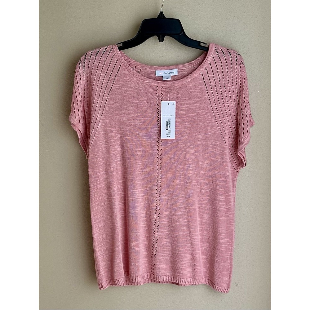 Liz Claiborne Women Pretty Pink Sweater Cottagecore Medium‎ Short Sleeved NWT